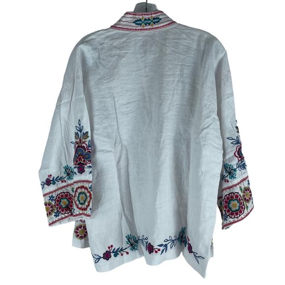 Johnny Was Sicilia Cropped Linen Kimono Jacket Floral Embroidery Size XS - Picture 10 of 12